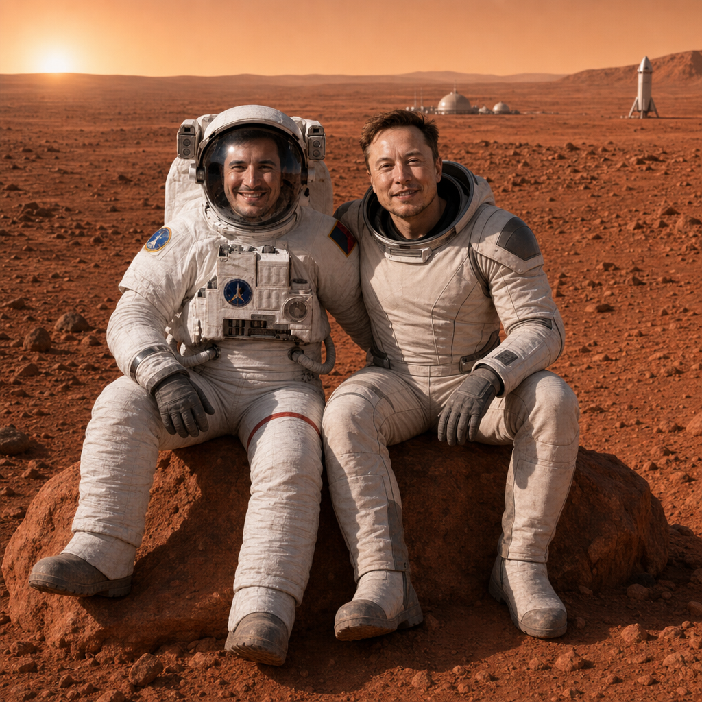 Sitting on a Mars boulder